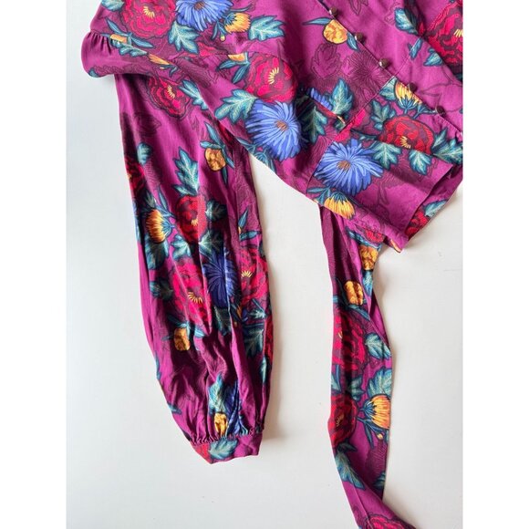 MOULINETTE SOEURS x ANTHROPOLOGIE Maisie Purple Floral Wrap Blouse Top, Size 4 - Picture 8 of 13
